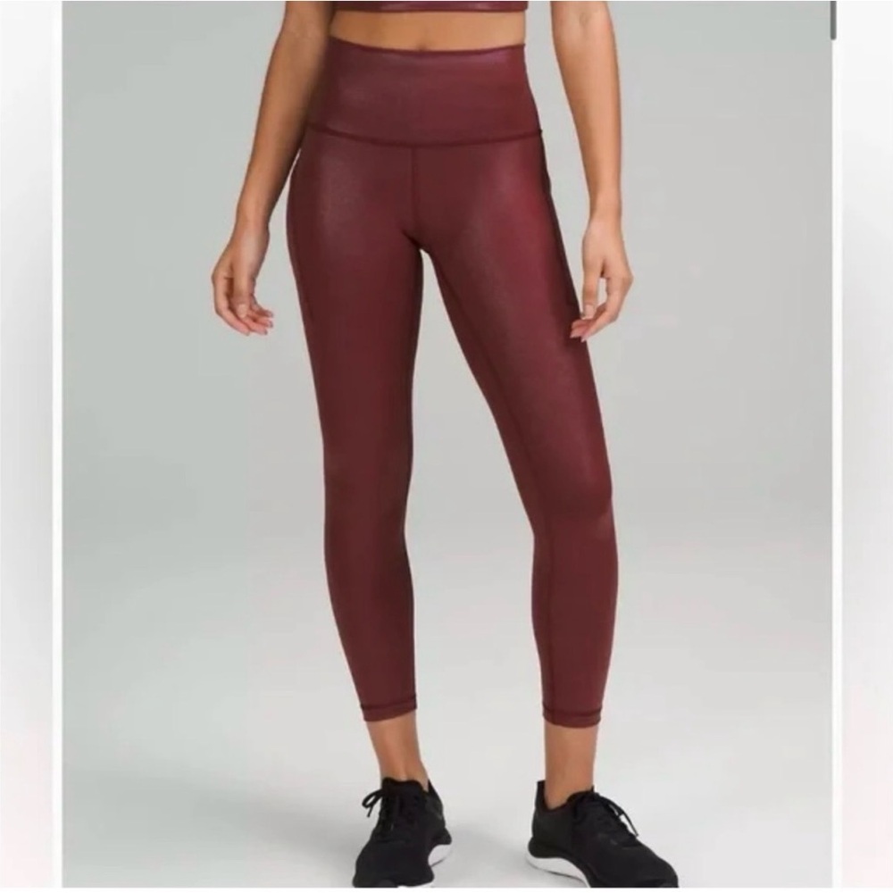 Lululemon Wunder Train HR Tight 25” Foil Burgundy Leggings